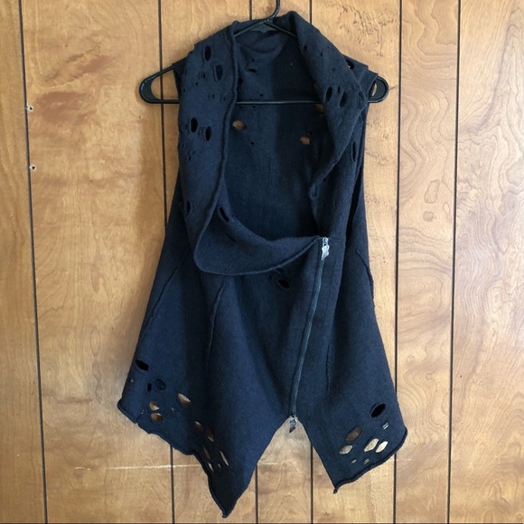 Oblique Jackets & Blazers - Oblique Fashion Distressed Look Vest Jacket Coat